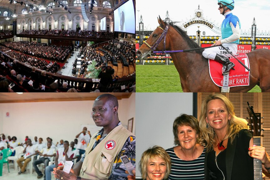 Gough Whitlam's memorial, the Melbourne Cup, Liberian Red Cross workers, country singers Melinda Schneider and Beccy Cole