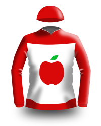 Red and white jockey silks.