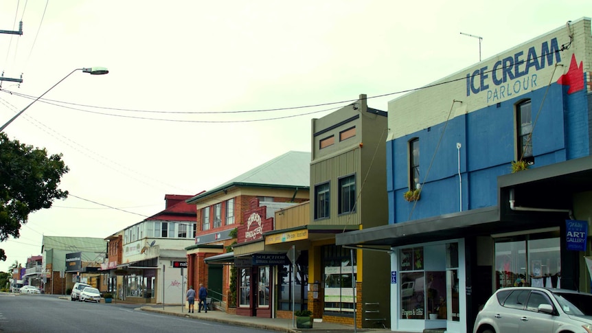 River Street in Macksville, bleak colours due to overcast weather.