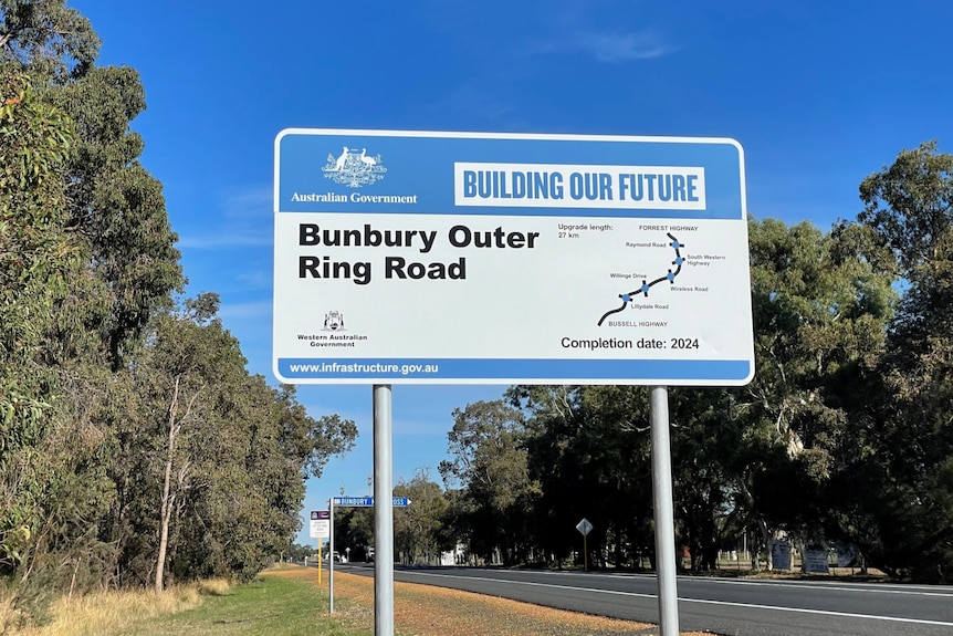 A sign on the side of a road of the Bunbury Outer Ring Road.