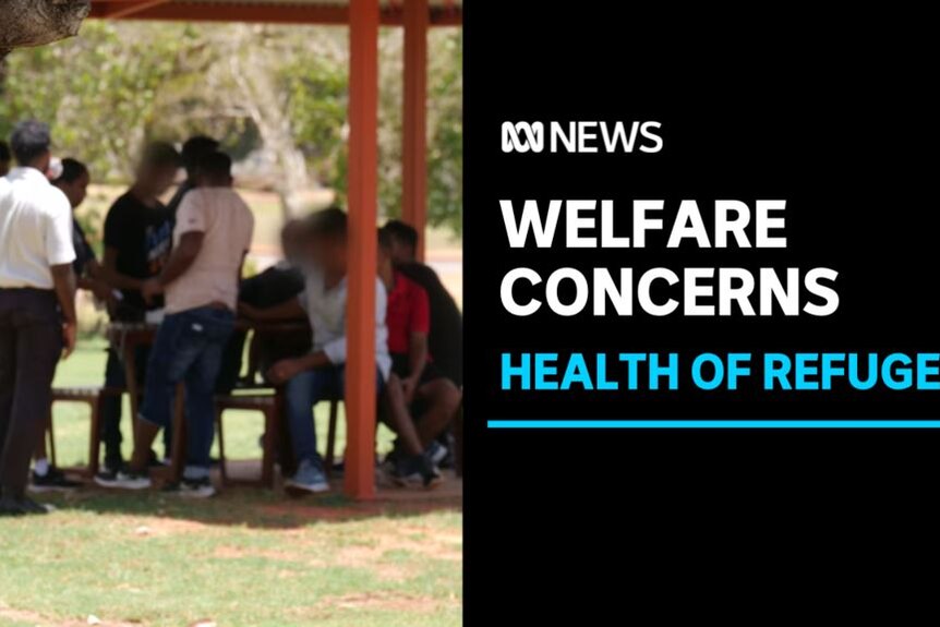Welfare Concerns, Health of Refugees: A group of people with blurred faces under a shelter.