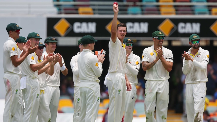 Josh Hazlewood celebrates his five-wicket haul