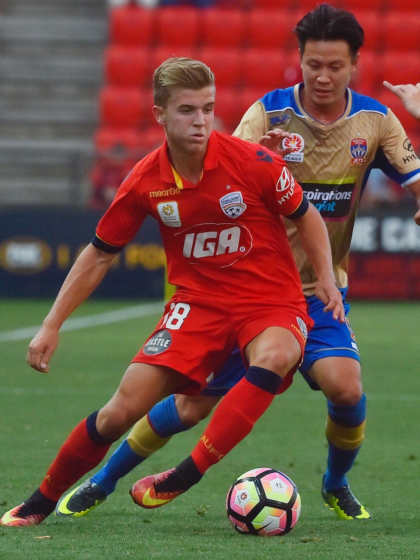 Riley McGree playing for Adelaide United