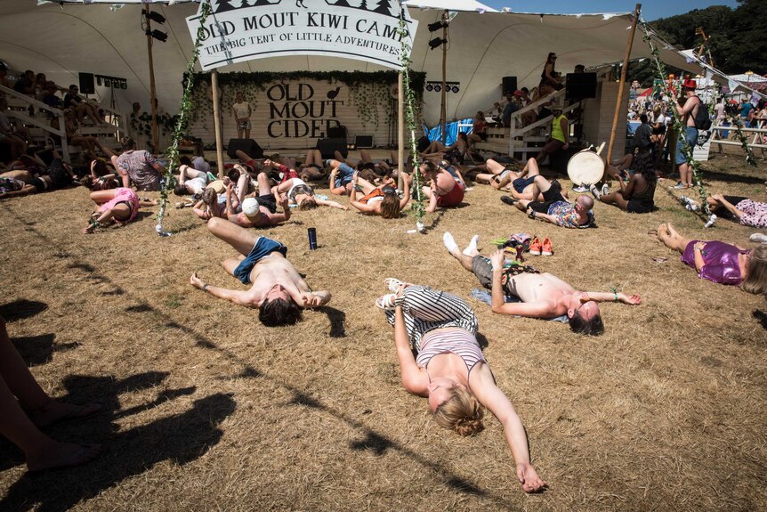 A yoga session at Bestival