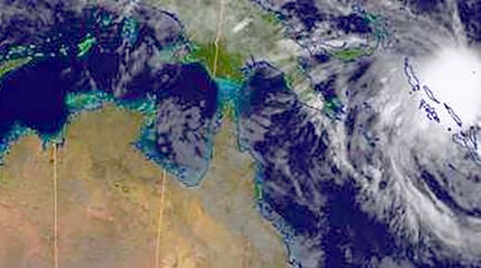 The BoM satellite image taken overnight shows the cyclone still a long way off the north Queensland coast