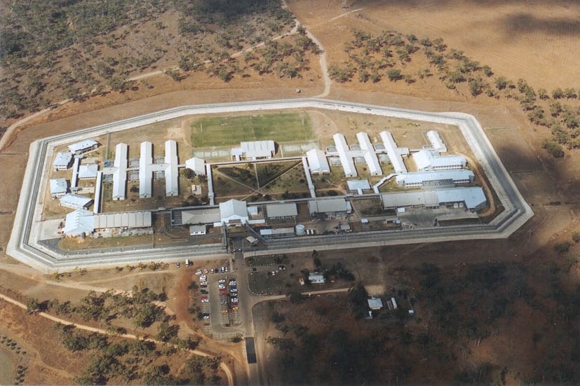 A drone shot of a prison