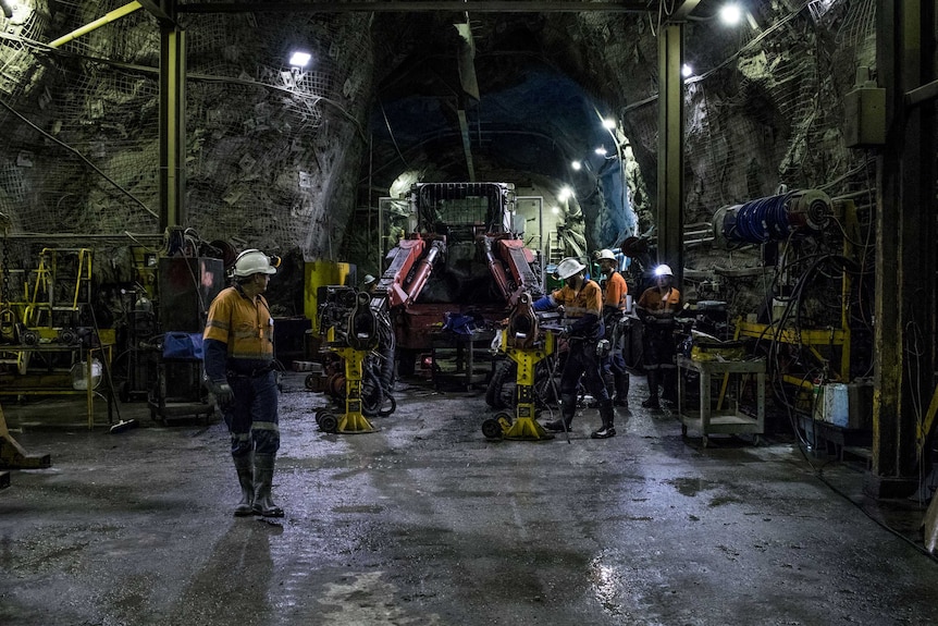 A workshop under the earth at Rosebery Mine.