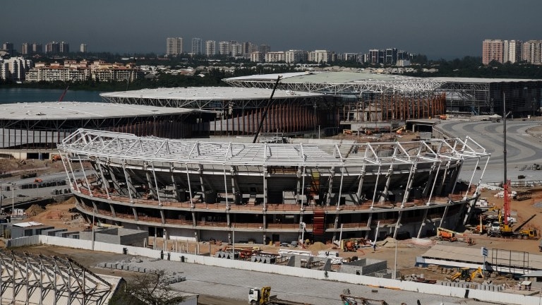 Construction of the Olympic Park site for the Rio 2016 Olympic games