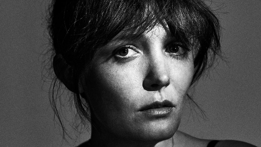 Black and white, close-up headshot of Sarah Blasko
