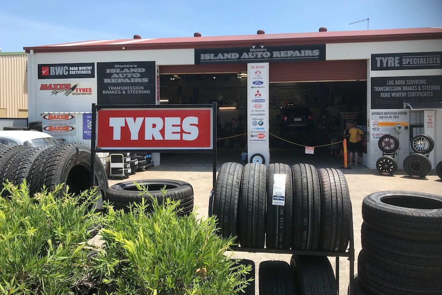 Outside the workshop at Island Auto Repairs
