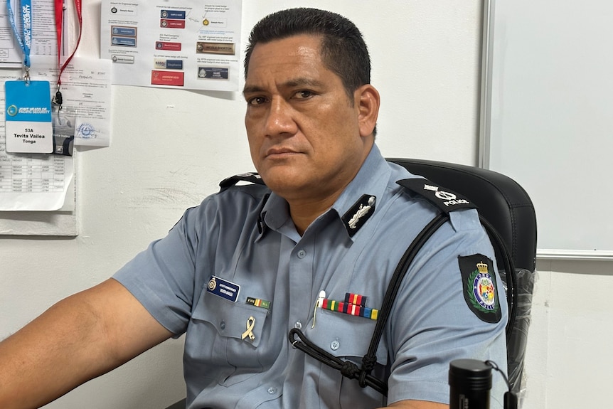 Tonga's deputy police commissioner Tevita Vailea looking at the camera with an angry look