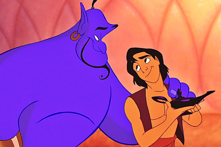 Aladdin with Genie, the character voiced by Robin Williams