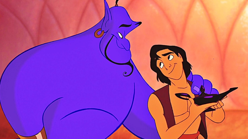 Aladdin with Genie, the character voiced by Robin Williams