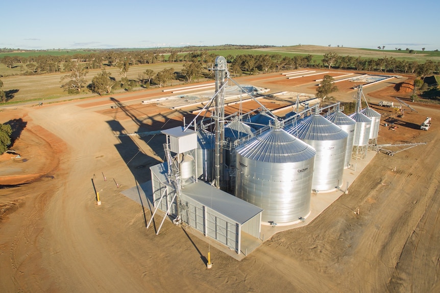 Aerial image of silos at Croker Grain company