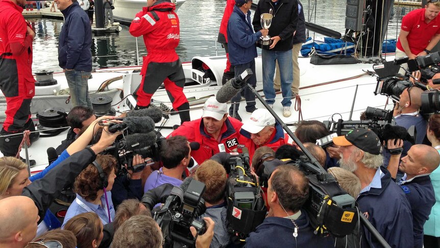 The media descends on Mark Richards on Constitution Dock.