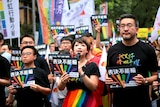 婚姻平权大平台总召吕欣杰表示，期望今天所有的朋友一起站出来，让台湾可以在国际反恐同、恐跨、恐双日这一天顺利完成同婚立法。