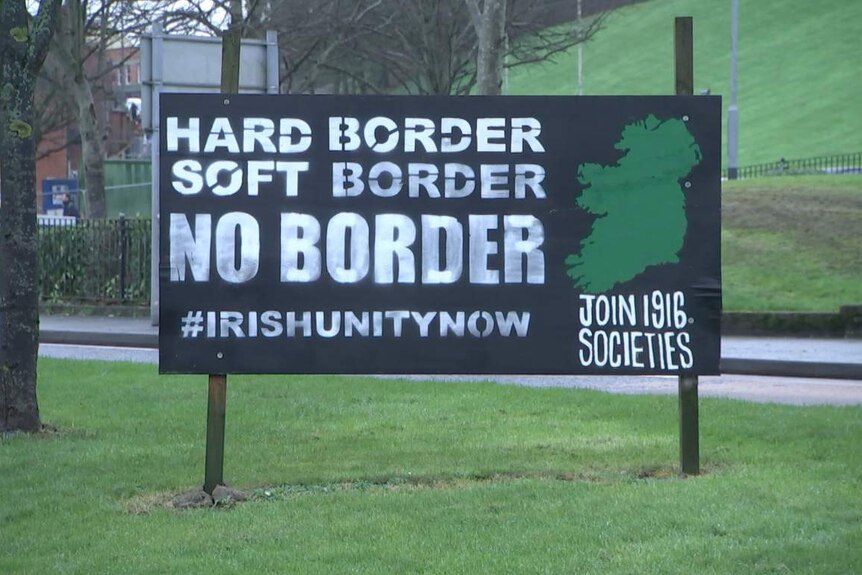 A pro-Irish unity sign on the side of a road in Londonderry.