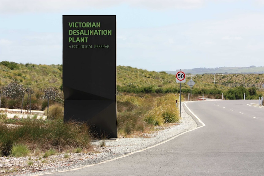 The sign at the entrance to the Victorian Desalination plant.