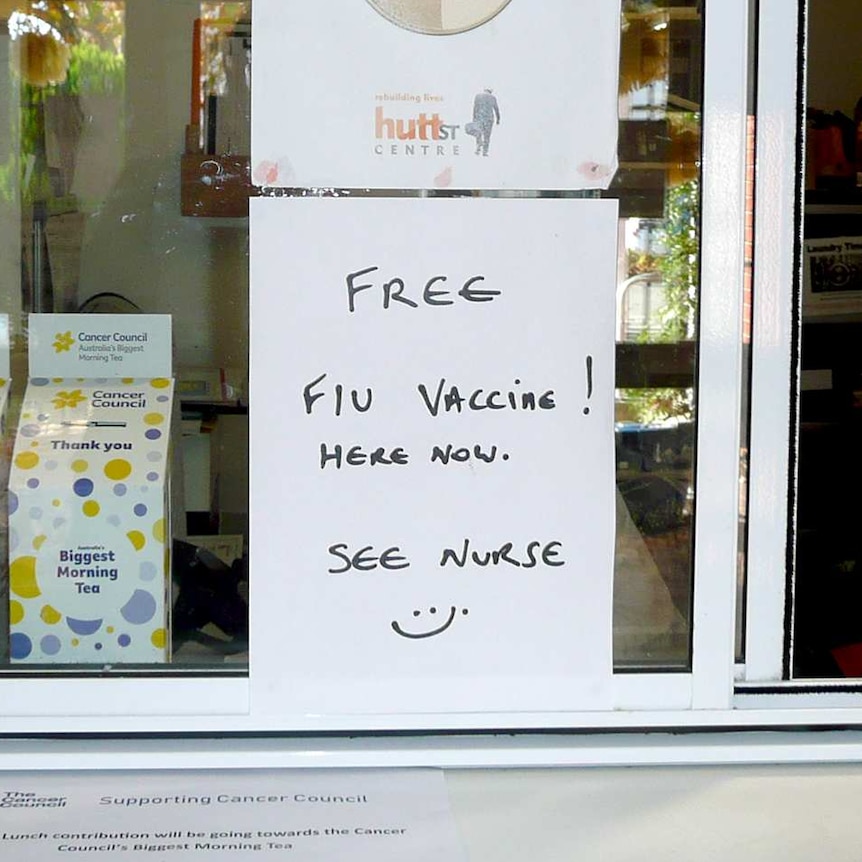 Flu shot sign at Hutt Street Centre