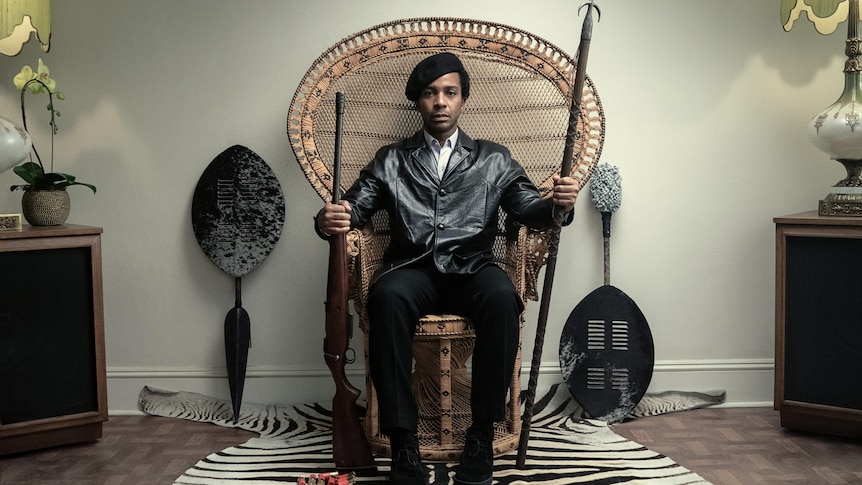 A recreation of Huey P Newton's infamous cane chair black panther show