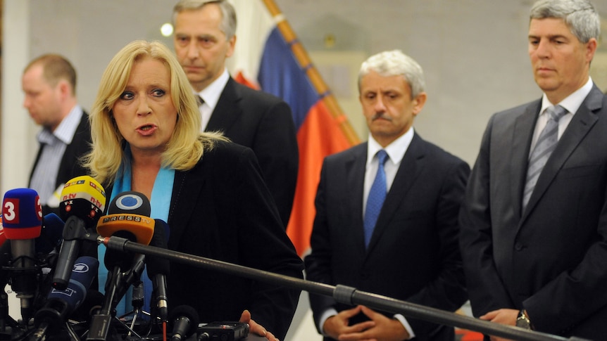 Slovak prime minister Iveta Radicova fronts the media after a parliamentary session on the eurozone's rescue fund.