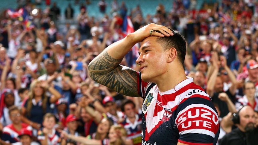 The Roosters' Sonny Bill Williams celebrates after the 2013 NRL grand final win over Manly.