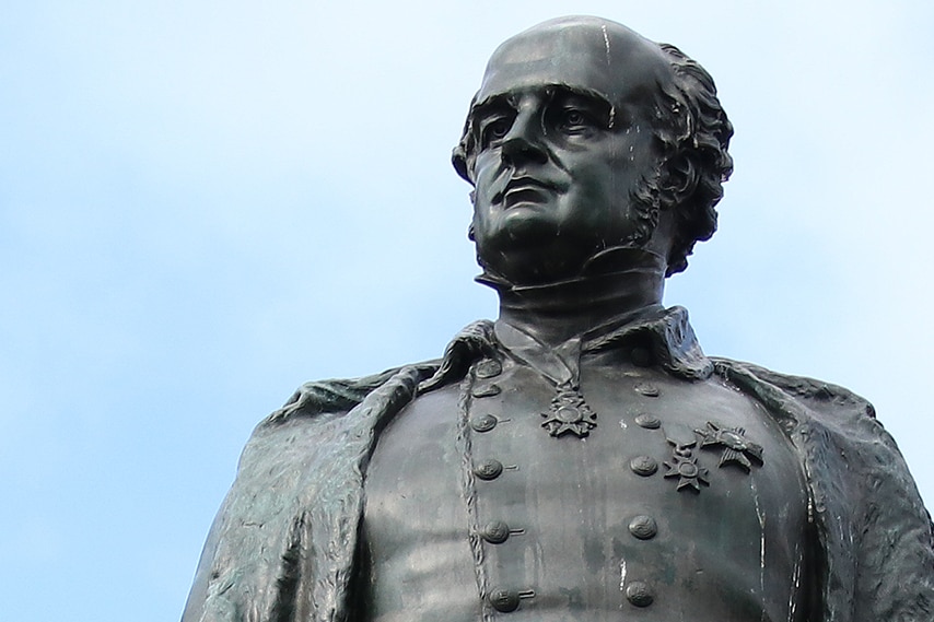 Close-up of statue of John Franklin.