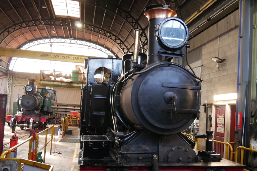 Old steam train in a workshop in Queenstown on Tasmania's west coast.