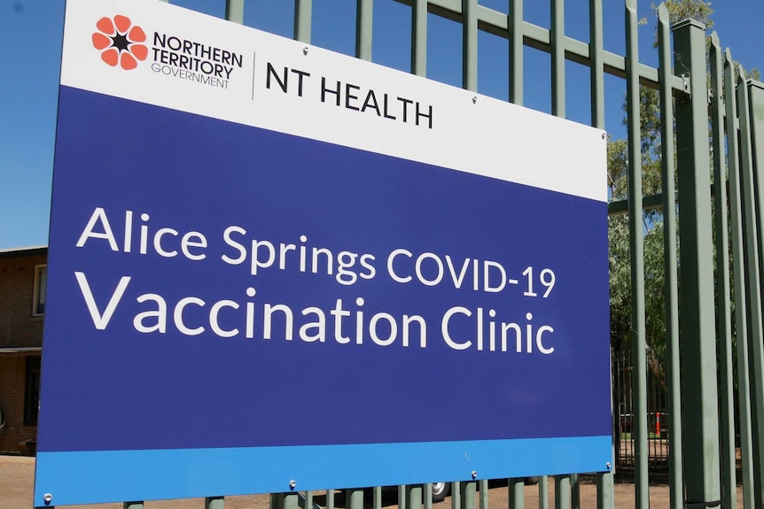 A sign saying "Alice Springs COVID-19 Vaccination Clinic"