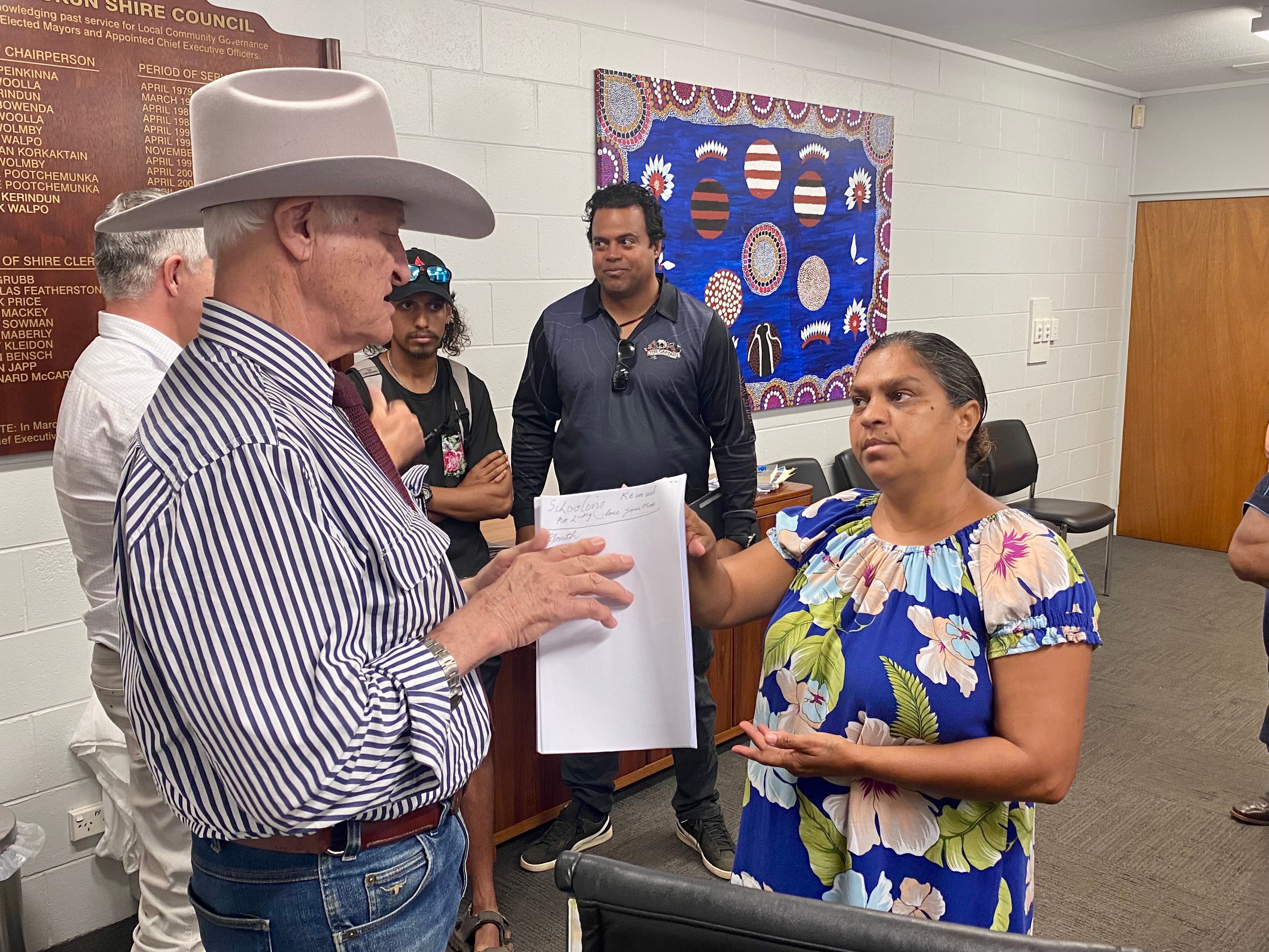 Bob Katter speaks to Keri Tamwoy