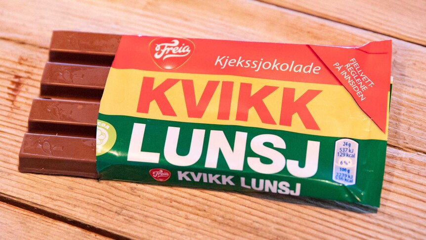 A Kvikk Lunsj chocolate snack in Oslo, Norway.