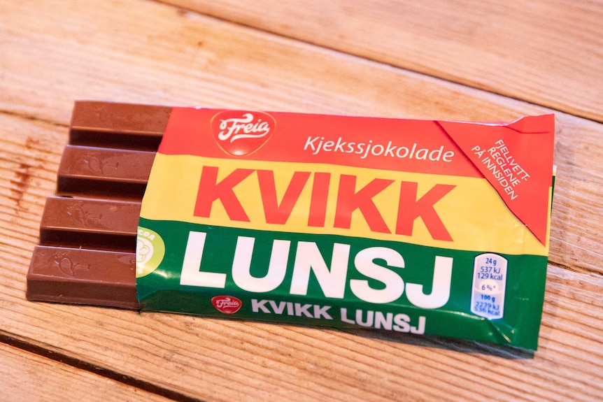 A Kvikk Lunsj chocolate snack in Oslo, Norway.