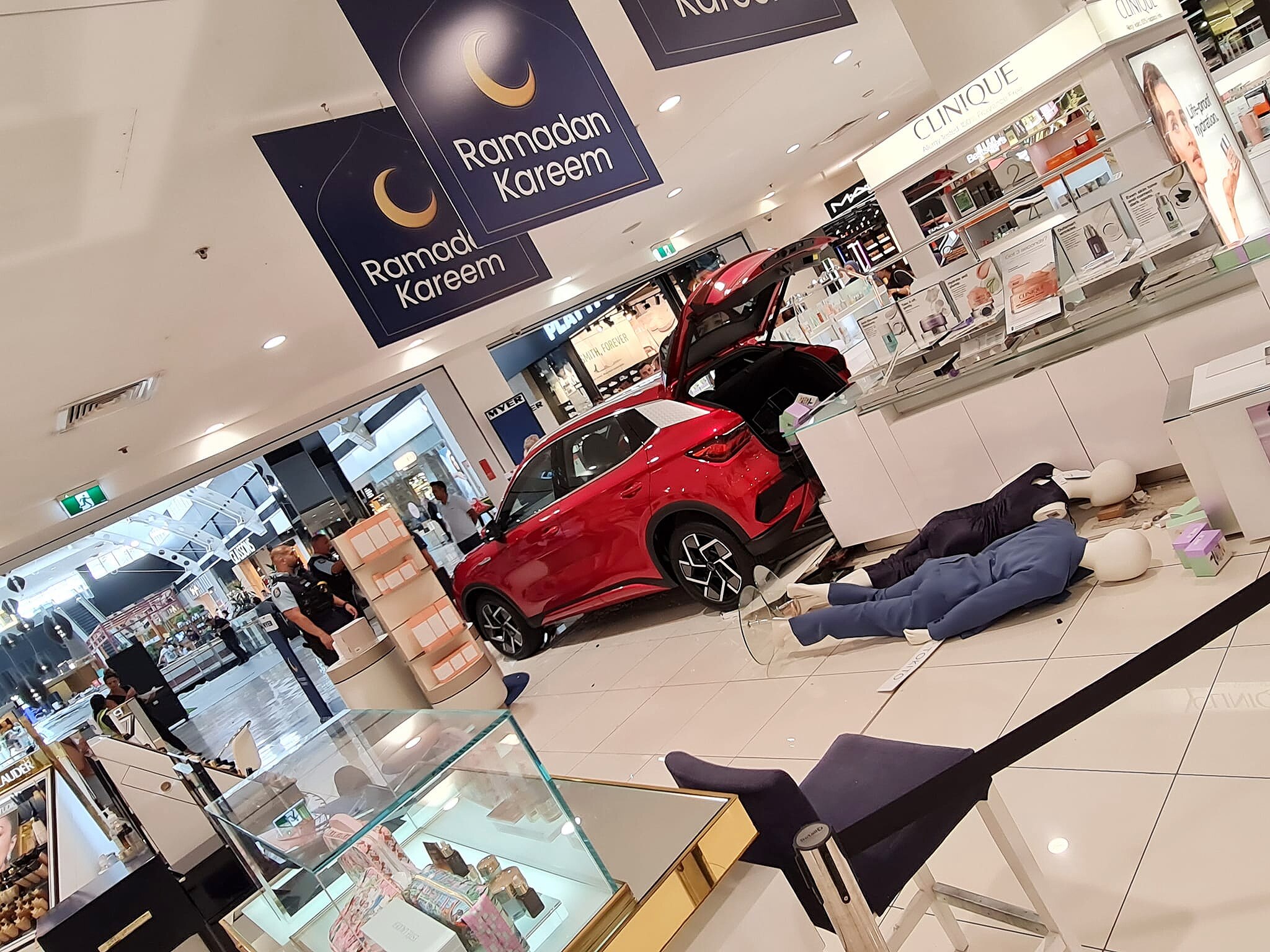 Mannequins on the floor at Myer liverpool after car incident