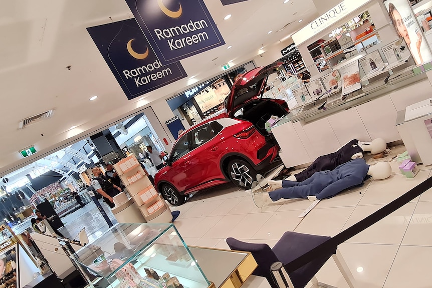 Mannequins on the floor at Myer liverpool after car incident
