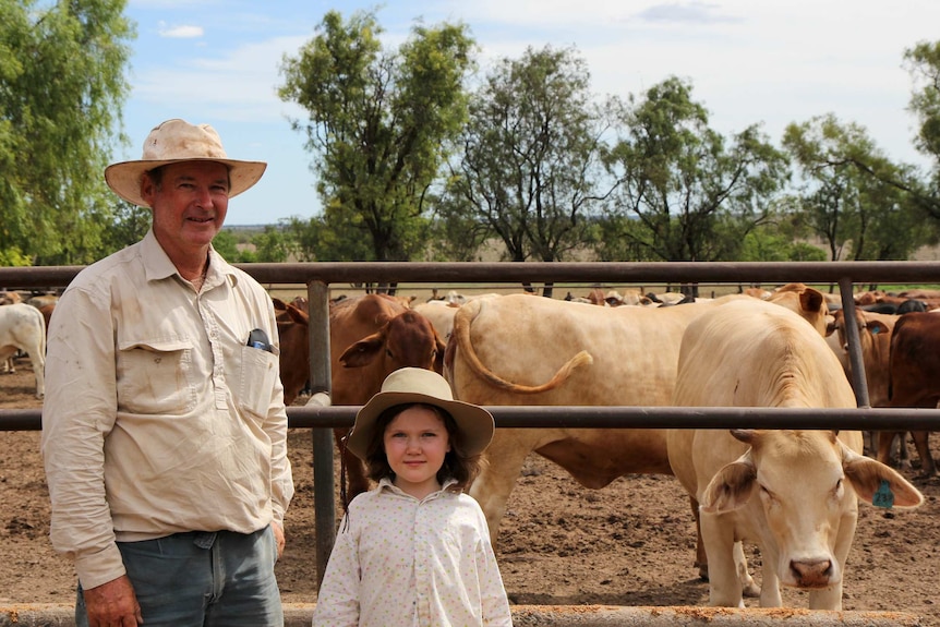 Peter Anderson and his eight-year-old daughter Eliza at Glen Lea, near Clermont.