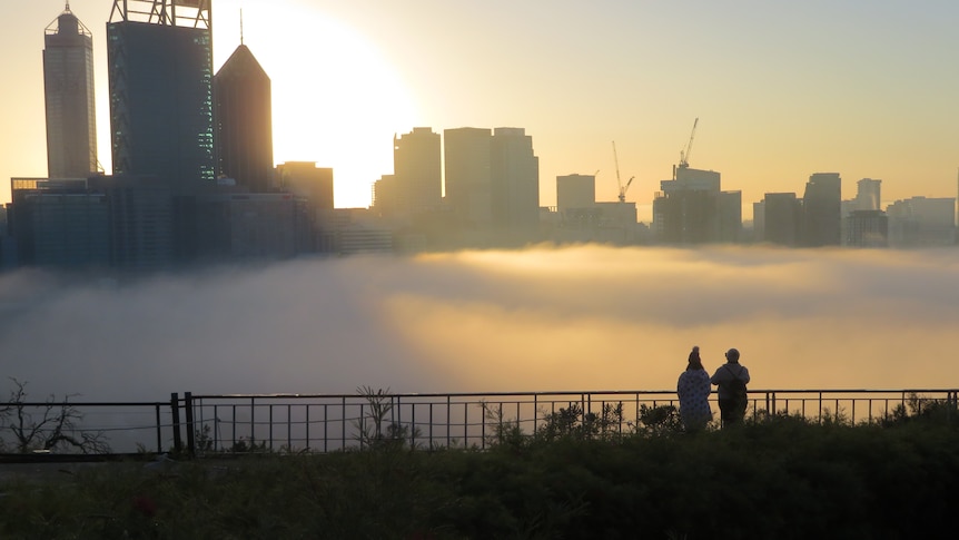 People overlook low cloud over Perth from Kings Park