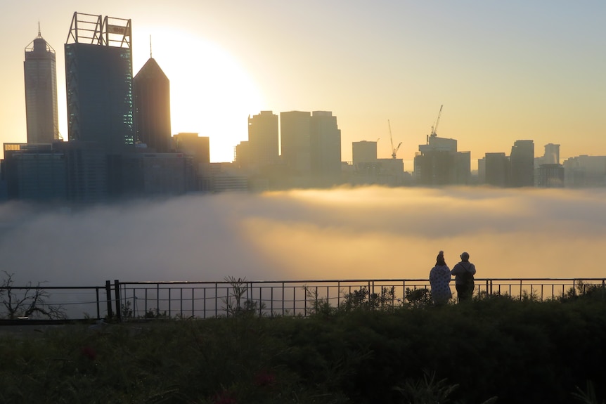 People overlook low cloud over Perth from Kings Park