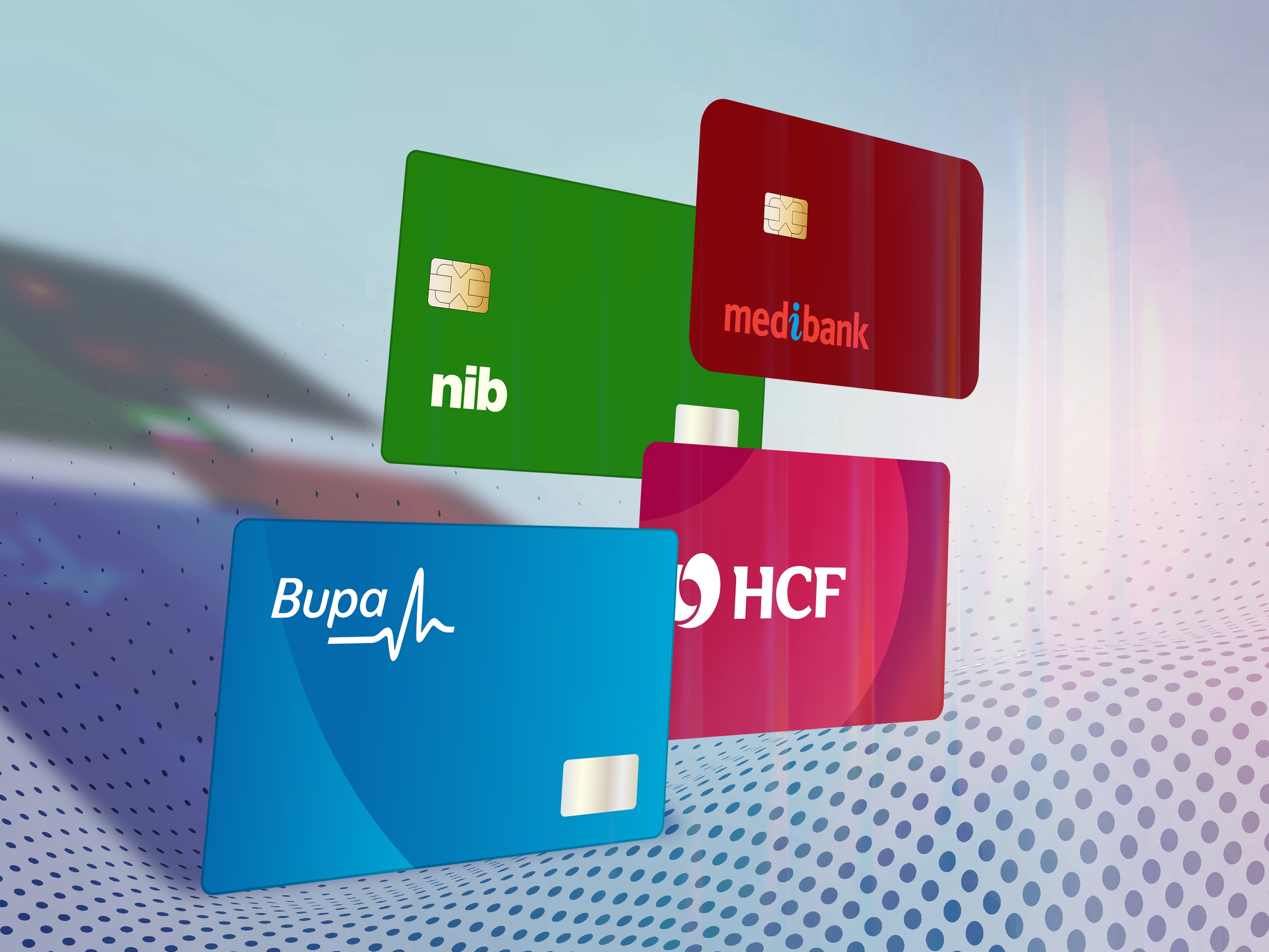 A graphic which has health care cards on it.