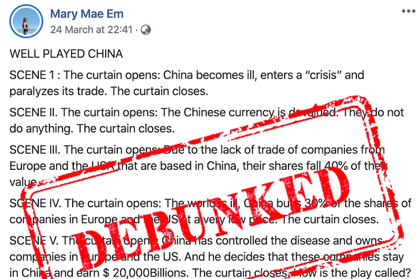 a facebook post accusing China of manufacturing coronavirus