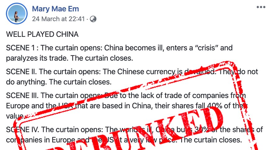 a facebook post accusing China of manufacturing coronavirus