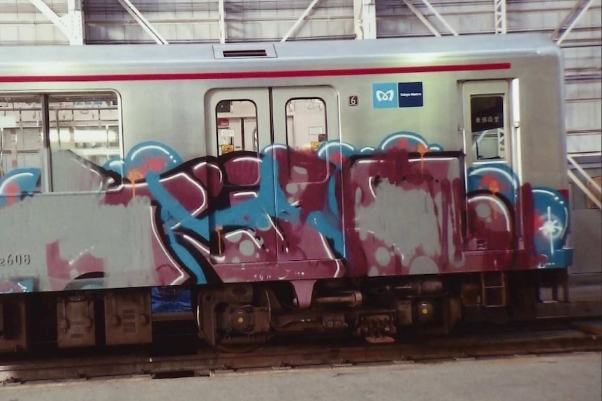 Graffiti on the outer wall of a subway train