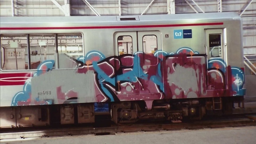 Graffiti on the outer wall of a subway train