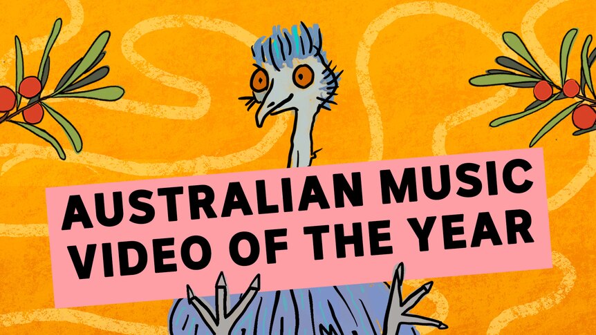 An illustration of an emu holding a sign: "Australian Music Video of the Year