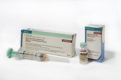 A box and needle of Gardasil, a cervical cancer vaccine.