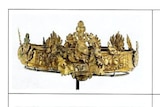 An image of four ancient gold crowns.