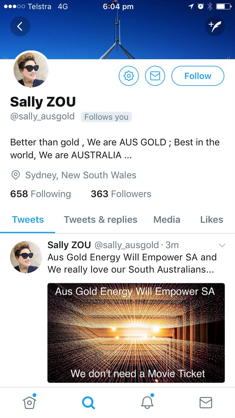 Sally Zou tweet about AusGold