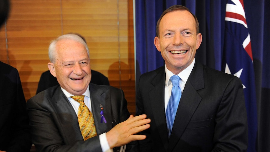 Tony Abbott (right) jokes with Philip Ruddock