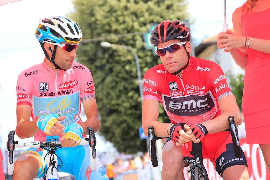 Gap widening ... Cadel Evans (R) now sits 1min 26secs behind Vincenzo Nibali (L).