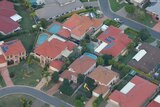 House roofs in suburban Australia, aerial view