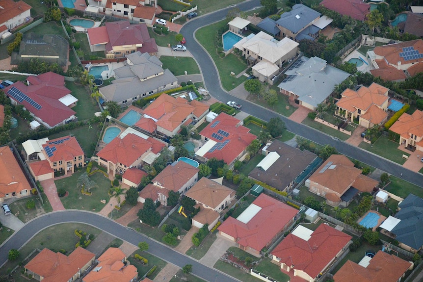 A number of houses in Brisbane, seen from the air